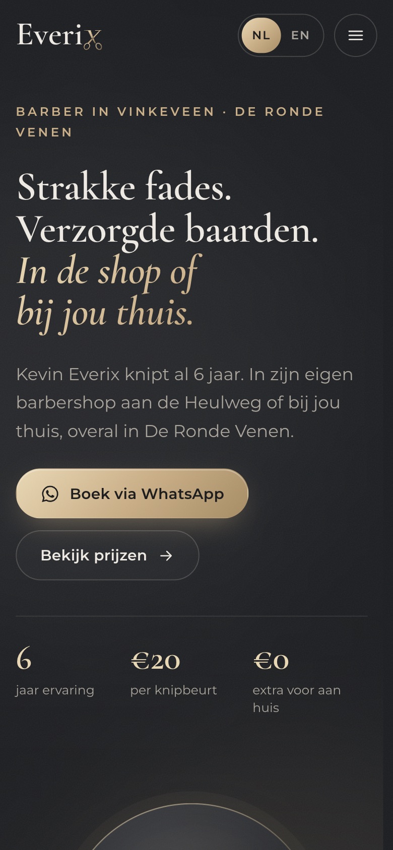 Website van Everix Barber op mobiel